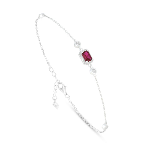 Sterling Silver 925 Bracelet Rhodium Plated Embedded With Ruby Corundum And White Zircon