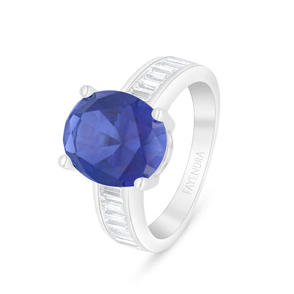 Sterling Silver 925 Ring Rhodium Plated Embedded With Sapphire Corundum And White Zircon