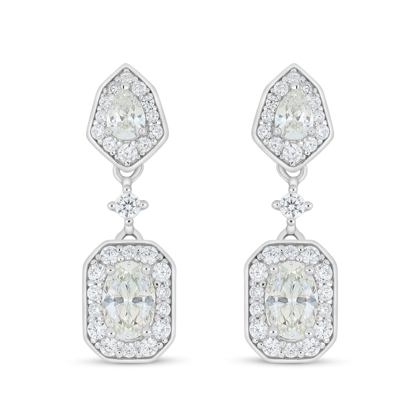 Sterling Silver 925 Earring Rhodium Plated Embedded With Diamond Zircon And White Zircon