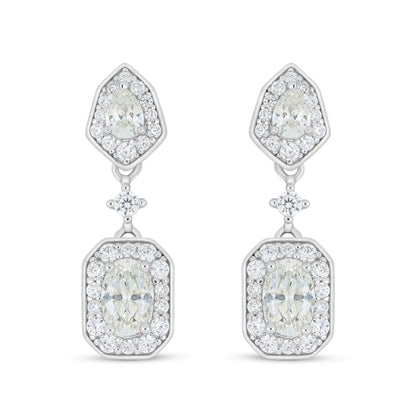 Sterling Silver 925 Earring Rhodium Plated Embedded With Diamond Zircon And White Zircon