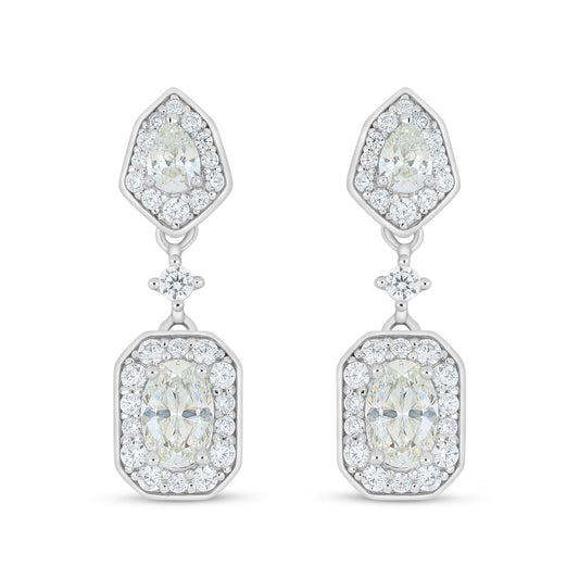 Sterling Silver 925 Earring Rhodium Plated Embedded With Diamond Zircon And White Zircon