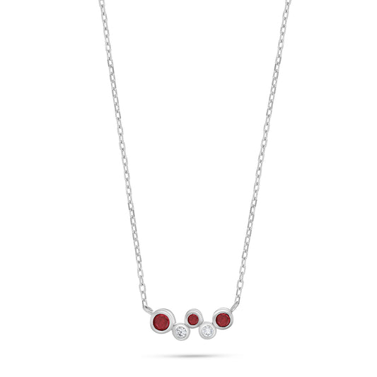Sterling Silver 925 Necklace Rhodium Plated Embedded With Ruby Corundum And White Zircon