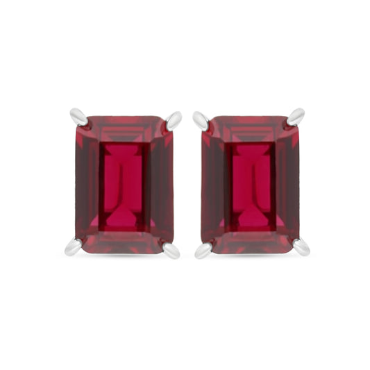 Sterling Silver 925 Earring Rhodium Plated Embedded With Ruby Corundum And White Zircon