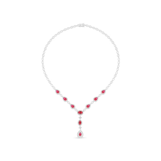 Sterling Silver 925 Necklace Rhodium Plated Embedded With Ruby Corundum And White Zircon