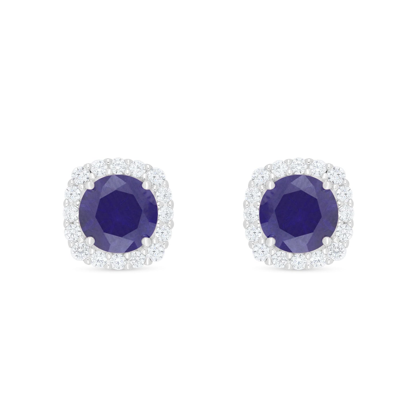 Sterling Silver 925 Earring Rhodium Plated Embedded With Sapphire Corundum And White Zircon