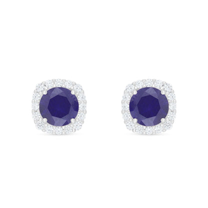 Sterling Silver 925 Earring Rhodium Plated Embedded With Sapphire Corundum And White Zircon