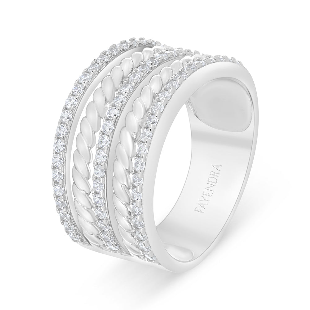 خاتم من الفضة الخالصة عيار 925 مطلي روديوم مرصع فص ابيض