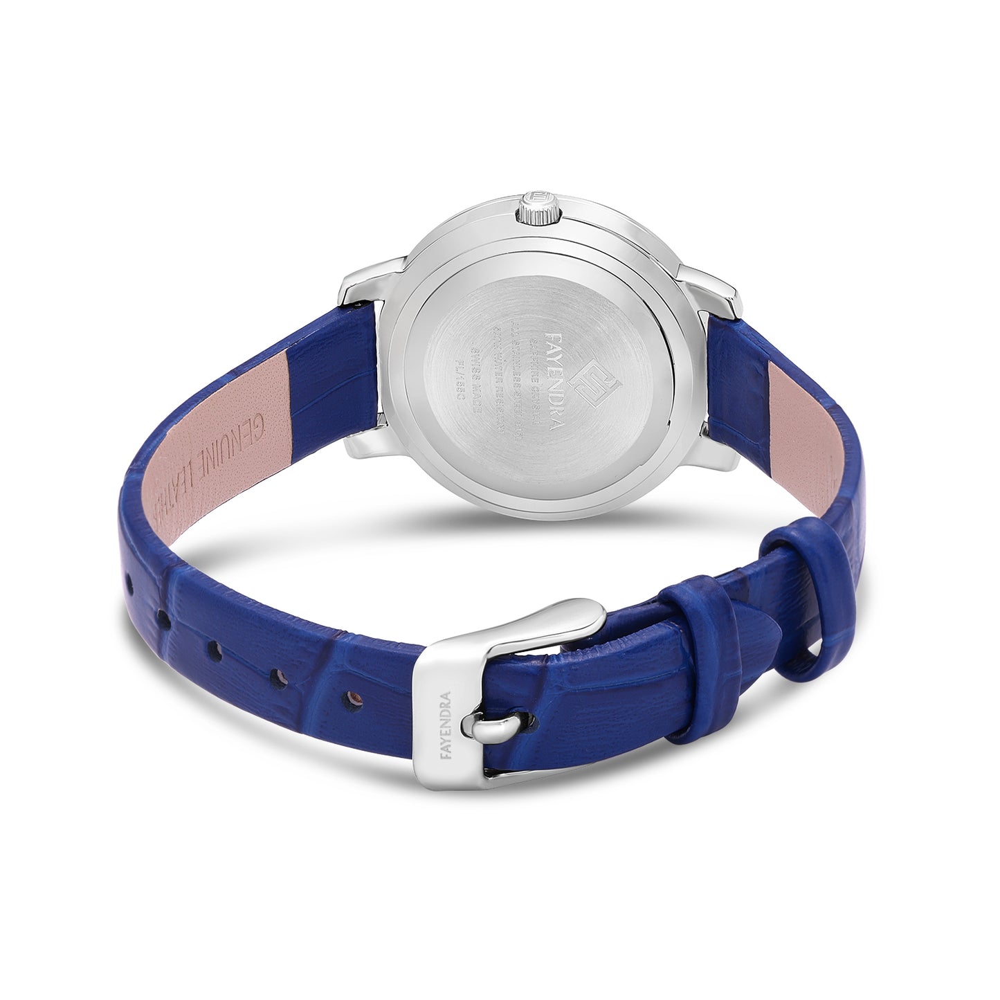 Stainless Steel 316L Watch Silver Color Blue Leather Embedded With White Zircon - BLUE MOP DIAL