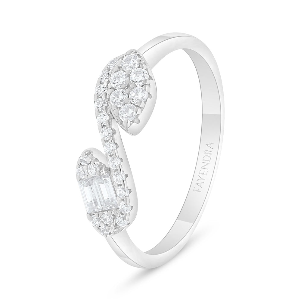 Sterling Silver 925 Ring Rhodium Plated Embedded With White Zircon