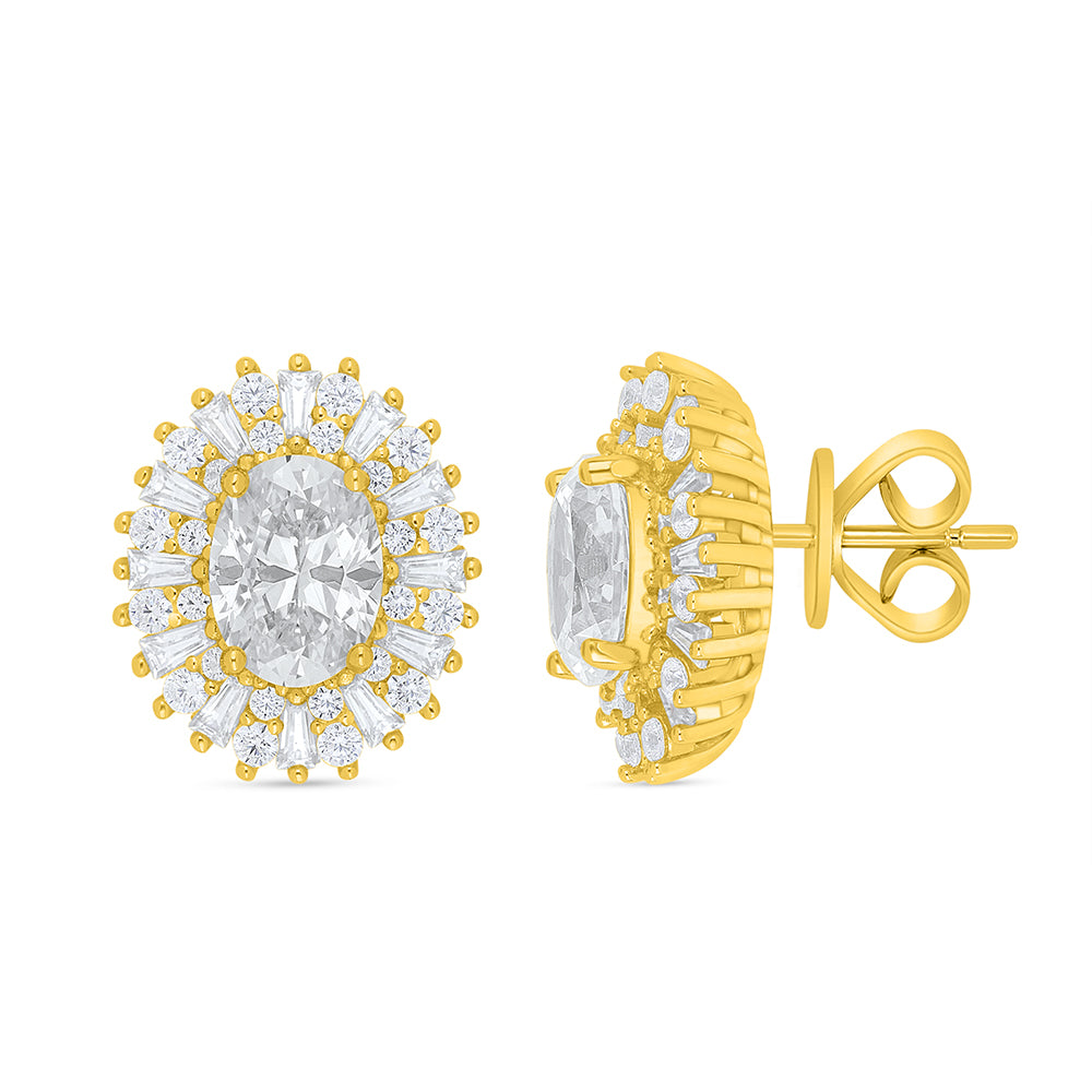 Sterling Silver 925 Earring Golden Plated Embedded With Diamond Zircon And White Zircon