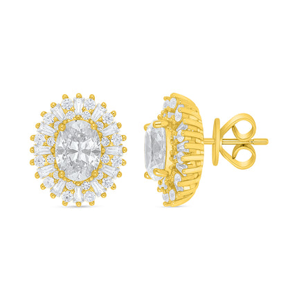 Sterling Silver 925 Earring Golden Plated Embedded With Diamond Zircon And White Zircon