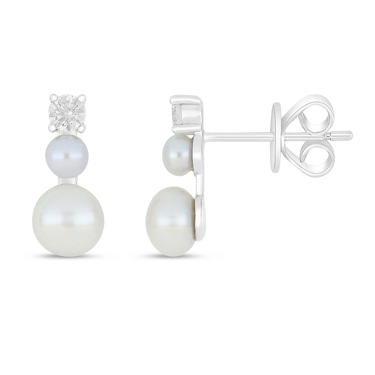 Sterling Silver 925 Earring Rhodium Plated Embedded With Natural White Pearl And White Zircon
