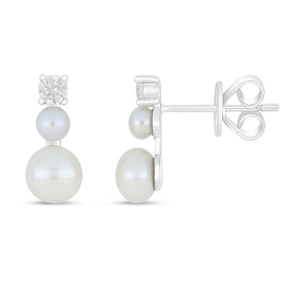 Sterling Silver 925 Earring Rhodium Plated Embedded With Natural White Pearl And White Zircon