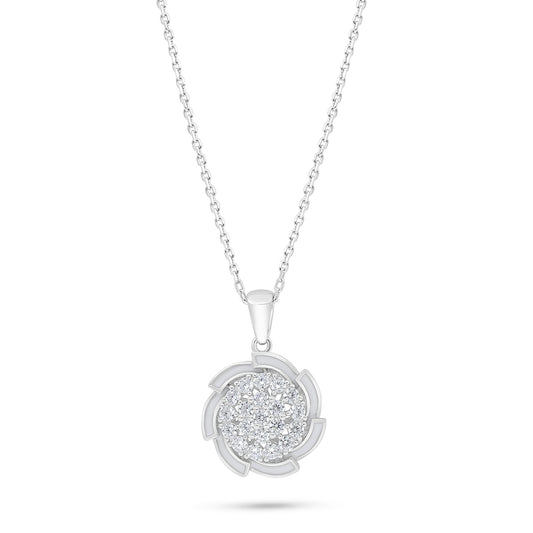 Sterling Silver 925 Necklace Rhodium Plated Embedded With White Zircon And White Enamel