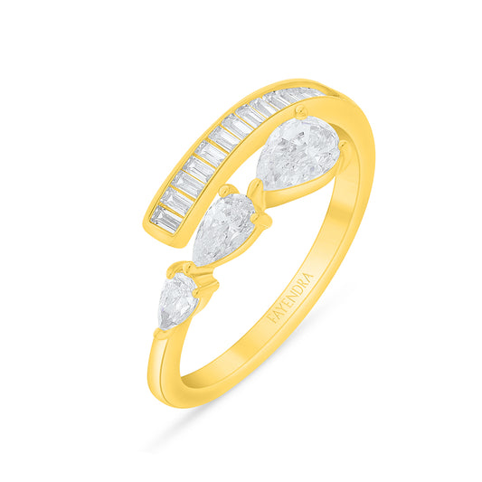 Sterling Silver 925 Ring Golden Plated Embedded With White Zircon