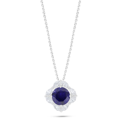 Sterling Silver 925 Necklace Rhodium Plated Embedded With Sapphire Corundum And White Zircon