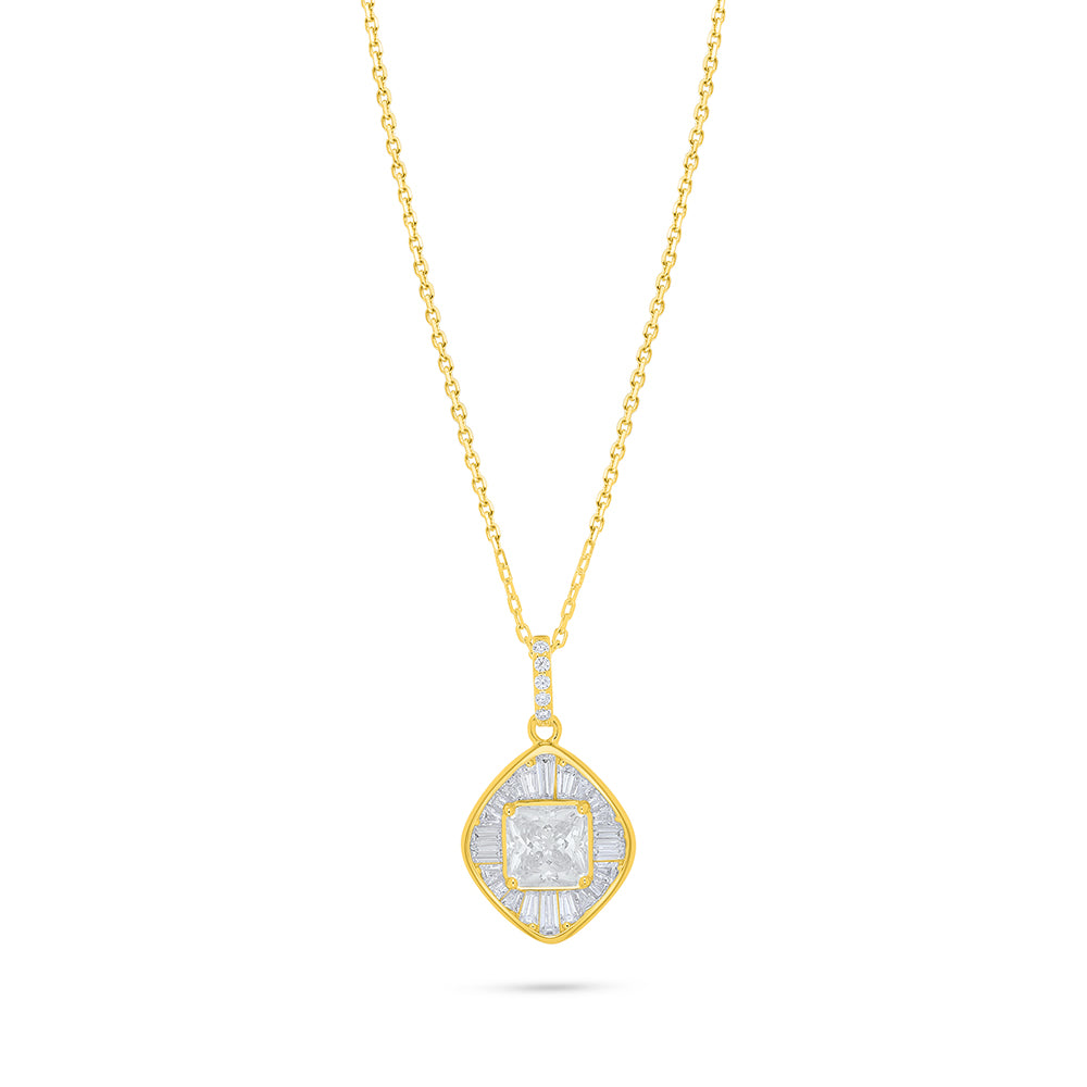 Sterling Silver 925 Necklace Golden Plated Embedded With Diamond Zircon And White Zircon