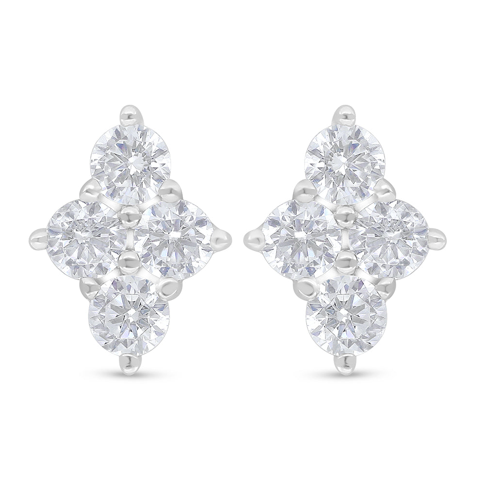 Sterling Silver 925 Earring Rhodium Plated Embedded With White Zircon