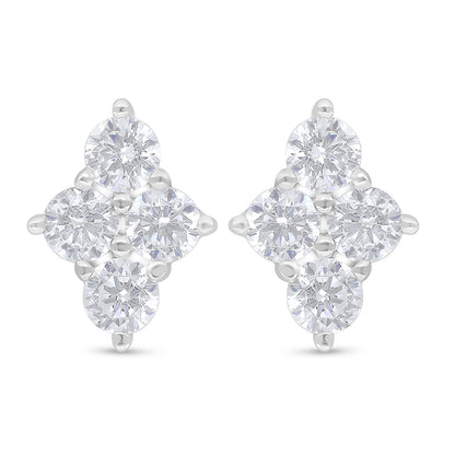 Sterling Silver 925 Earring Rhodium Plated Embedded With White Zircon