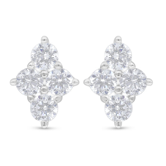 Sterling Silver 925 Earring Rhodium Plated Embedded With White Zircon
