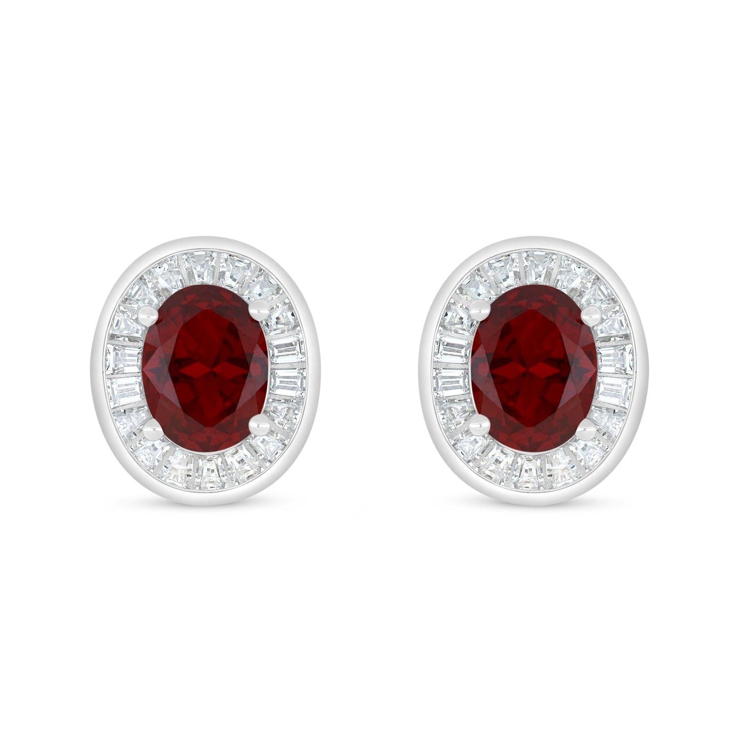 Sterling Silver 925 Earring Rhodium Plated Embedded With Ruby Corundum And White Zircon