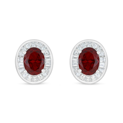 Sterling Silver 925 Earring Rhodium Plated Embedded With Ruby Corundum And White Zircon