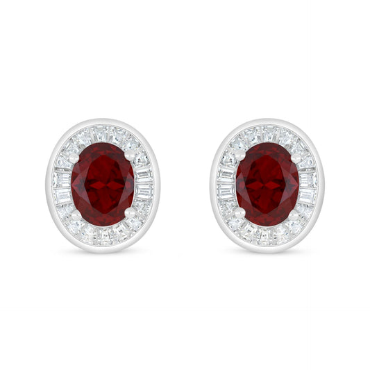 Sterling Silver 925 Earring Rhodium Plated Embedded With Ruby Corundum And White Zircon