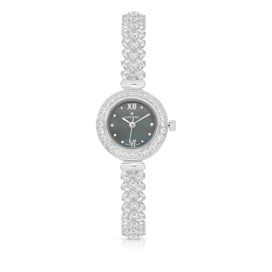 Stainless Steel 316 Watch Embedded With White Zircon - BLACK MOP DIAL
