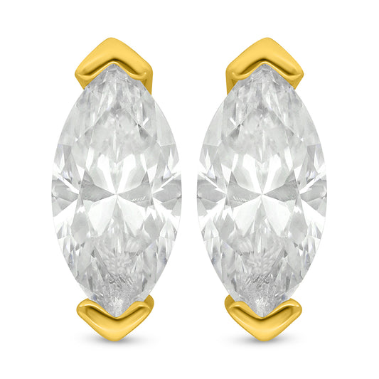 Sterling Silver 925 Earring Golden Plated Embedded With White Zircon