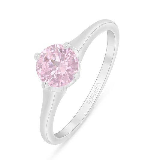 Sterling Silver 925 Ring Rhodium Plated Embedded With Pink Zircon