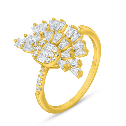 Sterling Silver 925 Ring Golden Plated Embedded With White Zircon