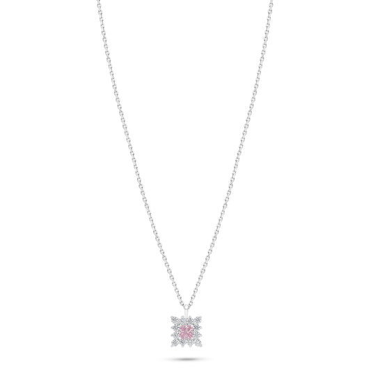 Sterling Silver 925 Necklace Rhodium Plated Embedded With Pink Zircon And White Zircon
