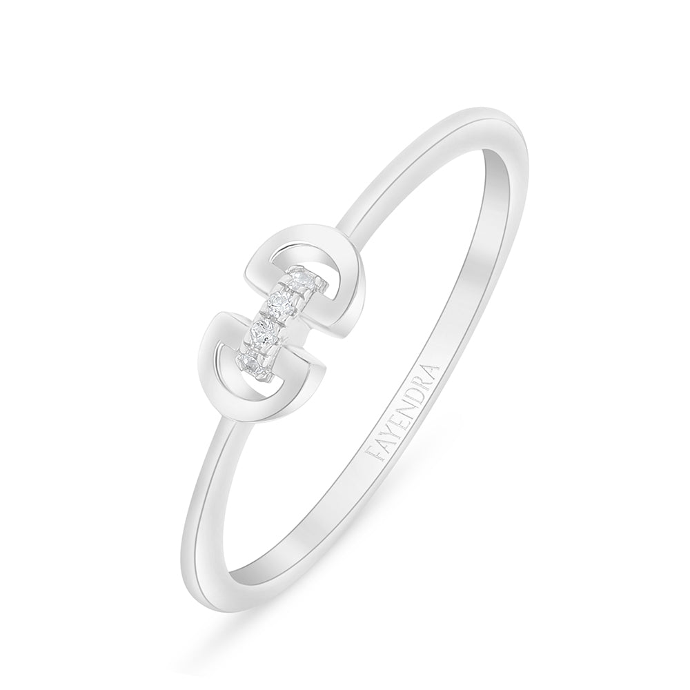 Sterling Silver 925 Ring Rhodium Plated Embedded With White Zircon