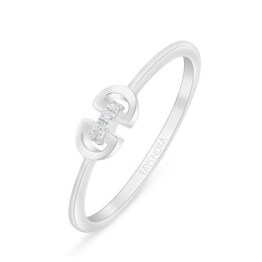 Sterling Silver 925 Ring Rhodium Plated Embedded With White Zircon
