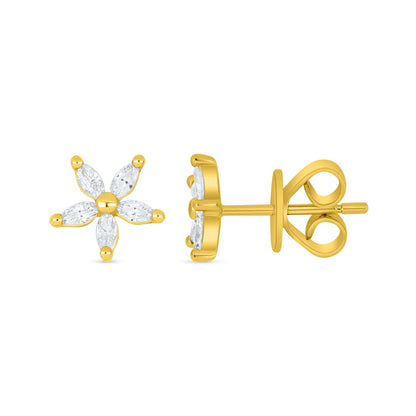 Sterling Silver 925 Earring Golden Plated Embedded With White Zircon