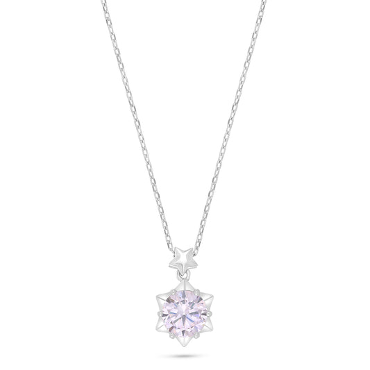 Sterling Silver 925 Necklace Rhodium Plated Embedded With Pink Zircon