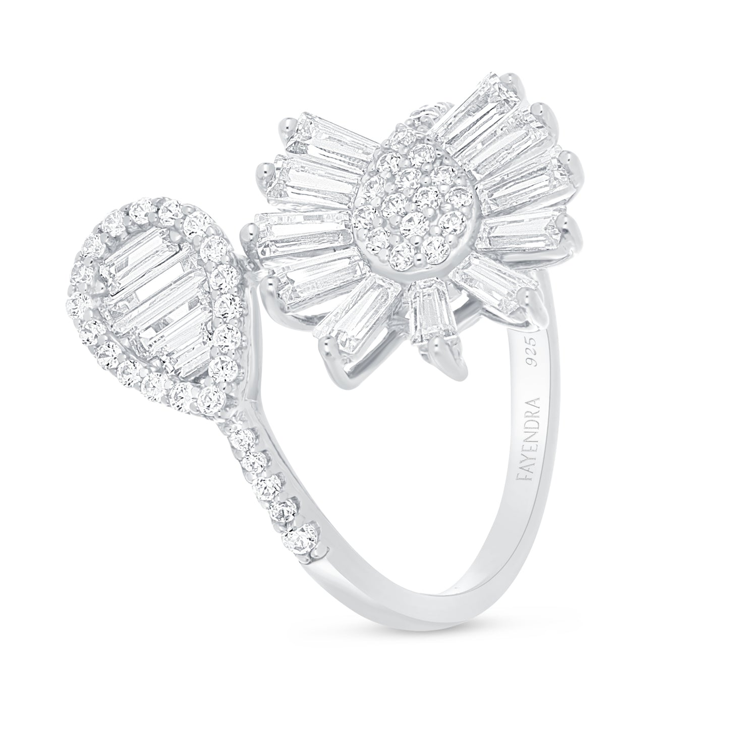 Sterling Silver 925 Ring Rhodium Plated Embedded With White Zircon
