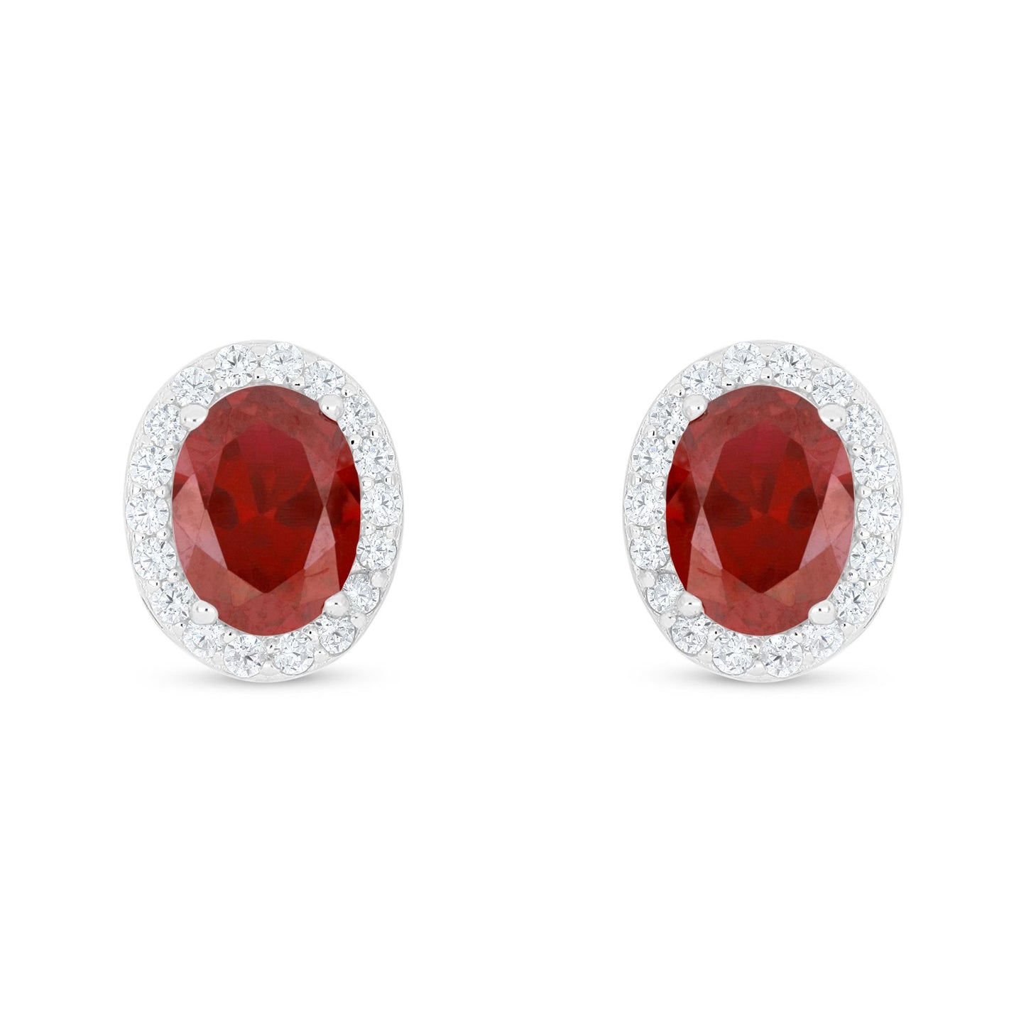 Sterling Silver 925 Earring Rhodium Plated Embedded With Ruby Corundum And White Zircon