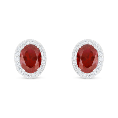 Sterling Silver 925 Earring Rhodium Plated Embedded With Ruby Corundum And White Zircon