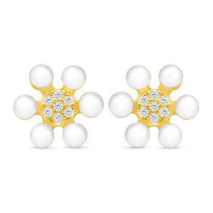 اقراط من الفضة الخالصة عيار 925 مطلية ذهبي مرصعة لولو ابيض طبيعي و فص ابيض