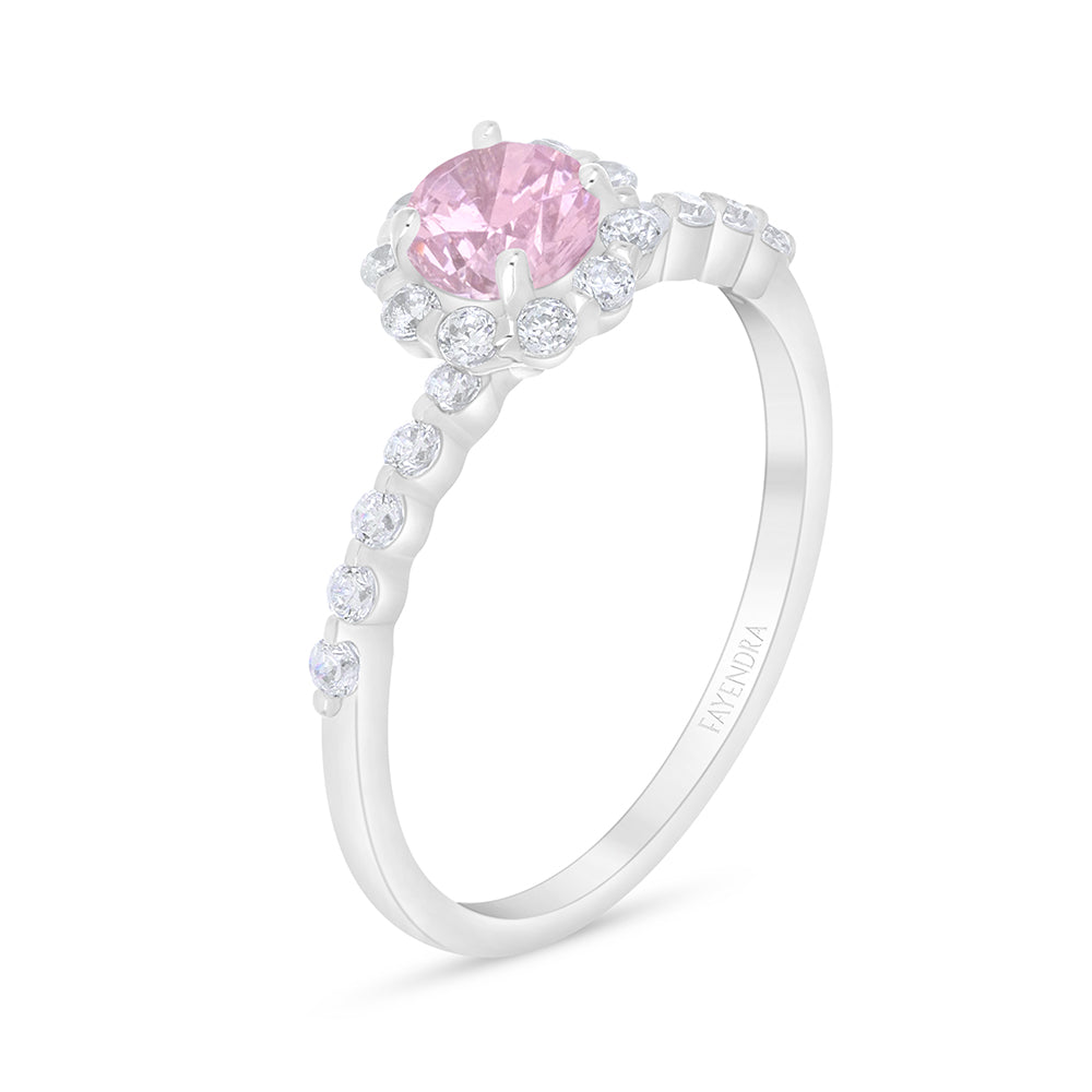 خاتم من الفضة الخالصة عيار 925 مطلي روديوم مرصع زركون بنك و فص ابيض