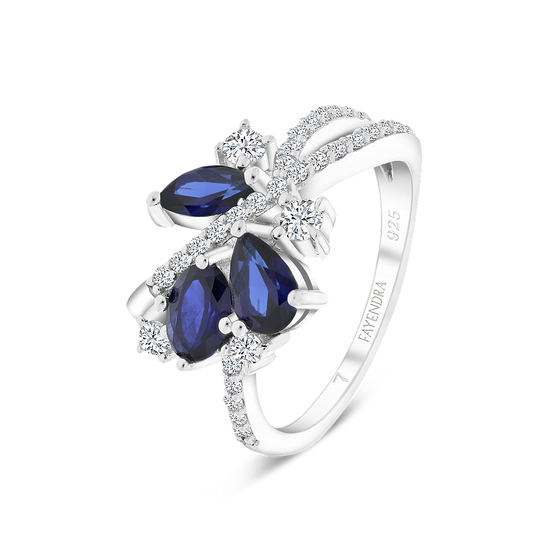 Sterling Silver 925 Ring Rhodium Plated Sapphire Corundum