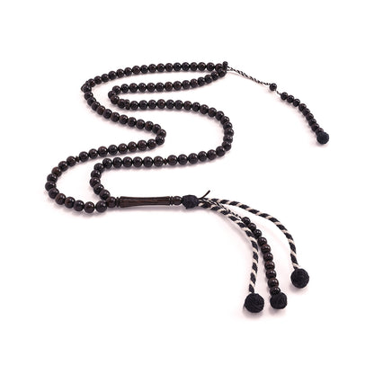 Ebony Rosary 100 Round Beads 7 mm African Style Wool Tassel With Two Counters