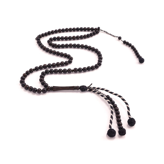 Ebony Rosary 100 Round Beads 7 mm African Style Wool Tassel With Two Counters