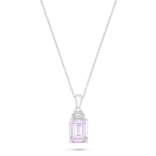 Sterling Silver 925 Necklace Rhodium Plated Embedded With Pink Zircon And White Zircon