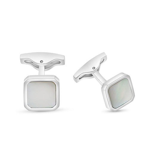 Stainless Steel Cufflink 316L Silver Color Embedded With White shell Shiny Steel
