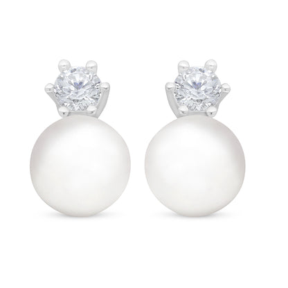 اقراط من الفضة الخالصة عيار 925 مطلية روديوم مرصعة لولو ابيض طبيعي و فص ابيض