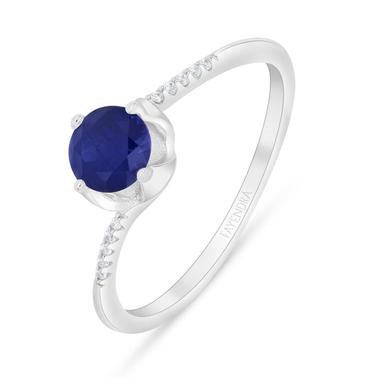 Sterling Silver 925 Ring Rhodium Plated Embedded With Sapphire Corundum And White Zircon