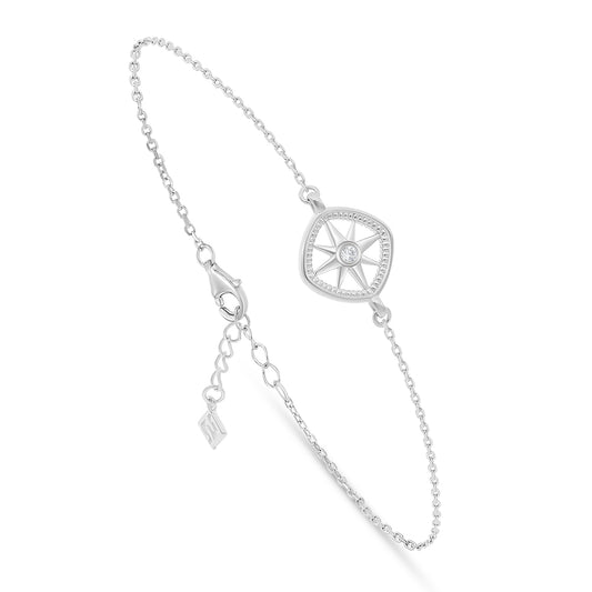 Sterling Silver 925 Bracelet Rhodium Plated Embedded With White Zircon