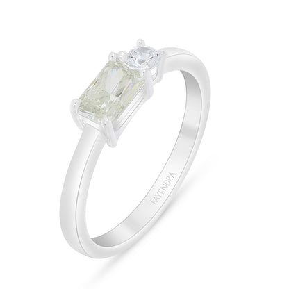 Sterling Silver 925 Ring Rhodium Plated Embedded With Diamond Zircon And White Zircon